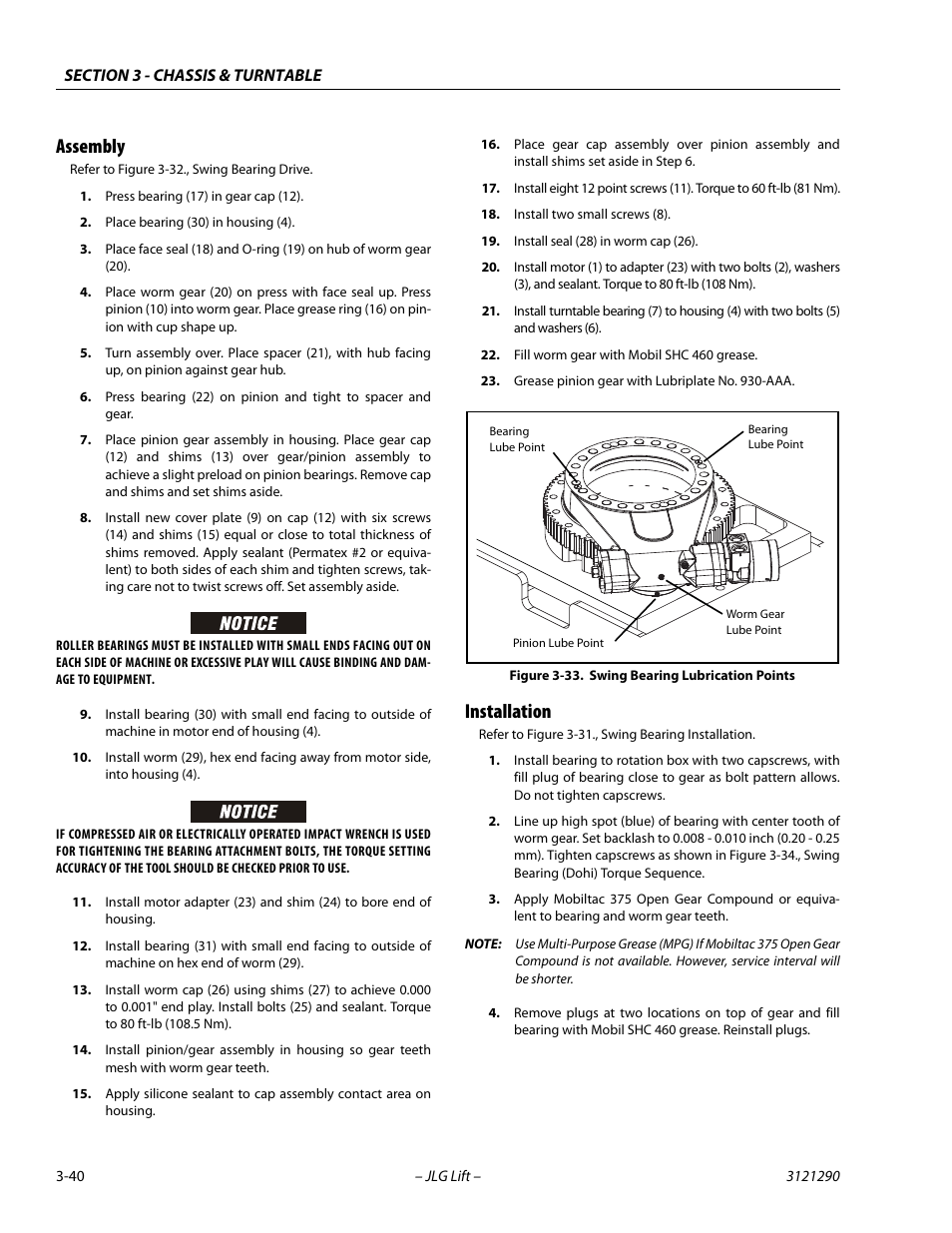 Assembly, Installation, Assembly -40 installation -40 | Swing bearing lubrication points -40 | JLG 450A_AJ Series II Service Manual User Manual | Page 80 / 396