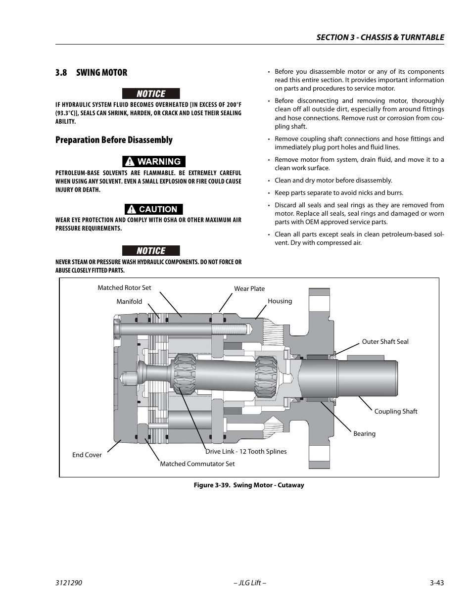 8 swing motor, Preparation before disassembly, Swing motor -43 | Preparation before disassembly -43, Swing motor - cutaway -43 | JLG 450A_AJ Series II Service Manual User Manual | Page 83 / 396