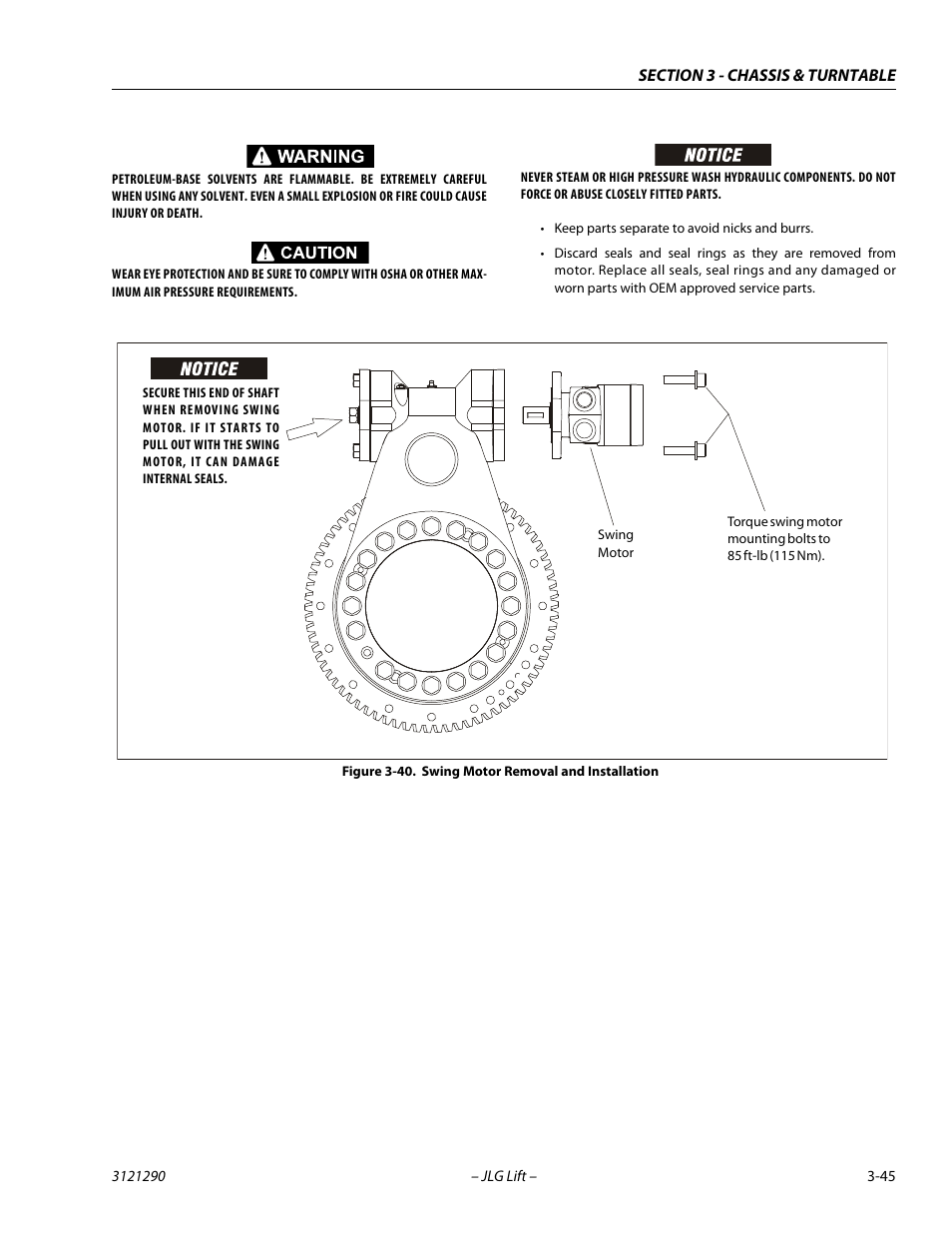 Swing motor removal and installation -45 | JLG 450A_AJ Series II Service Manual User Manual | Page 85 / 396