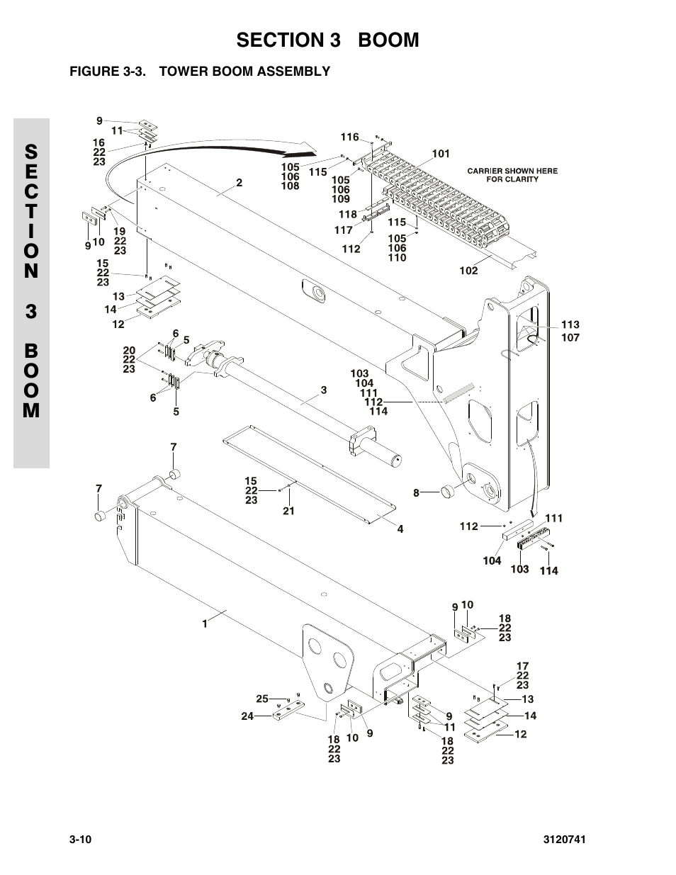 Figure 3-3. tower boom assembly, Tower boom assembly -10 | JLG 800A_AJ ANSI Parts Manual User Manual | Page 144 / 318