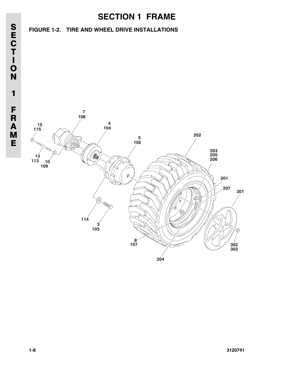 Figure 1-2. tire and wheel drive installations, Tire and wheel drive installations -8 | JLG 800A_AJ ANSI Parts Manual User Manual | Page 16 / 318