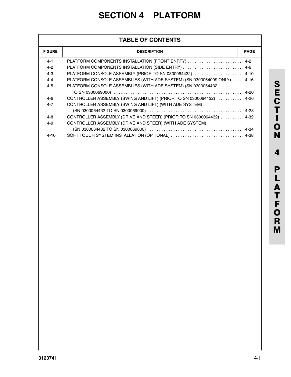 Section 4 platform, Section 4 - platform -1 | JLG 800A_AJ ANSI Parts Manual User Manual | Page 163 / 318