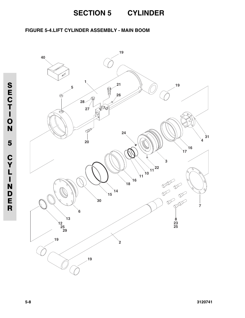 Figure 5-4. lift cylinder assembly - main boom, Lift cylinder assembly - main boom -8 | JLG 800A_AJ ANSI Parts Manual User Manual | Page 210 / 318