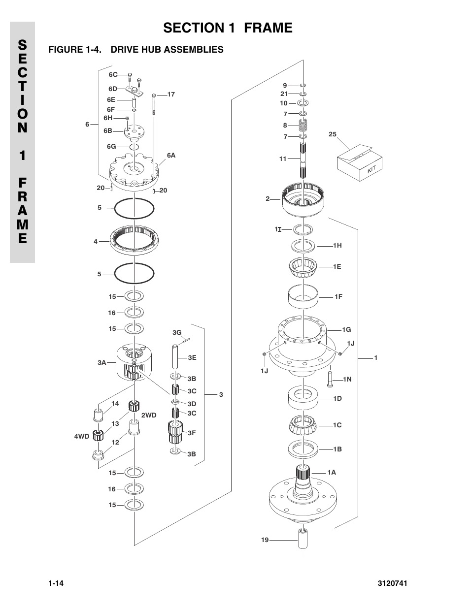 Figure 1-4. drive hub assemblies, Drive hub assemblies -14 | JLG 800A_AJ ANSI Parts Manual User Manual | Page 22 / 318