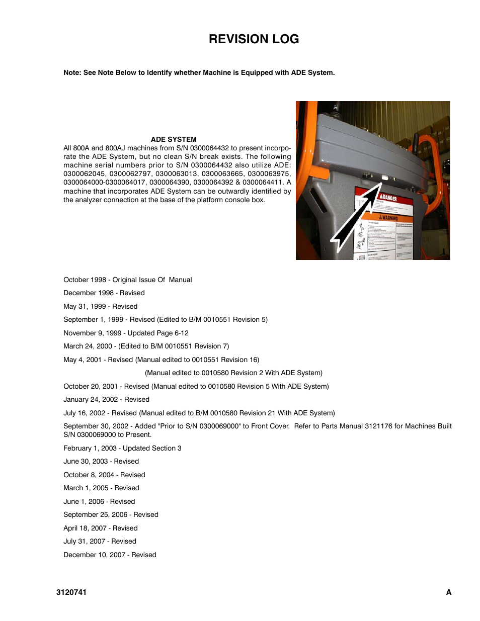Revision log | JLG 800A_AJ ANSI Parts Manual User Manual | Page 3 / 318