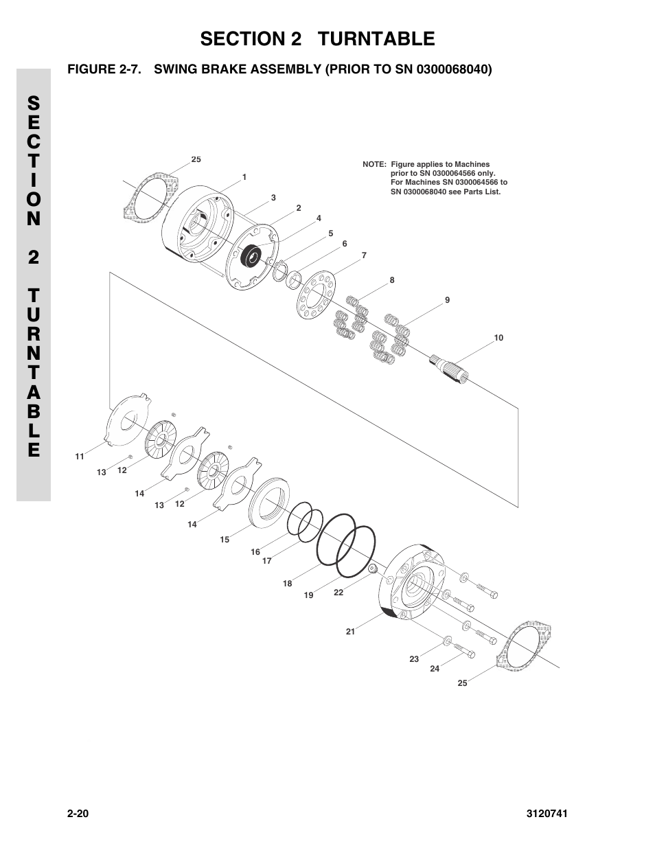 Swing brake assembly (prior to sn 0300068040) -20 | JLG 800A_AJ ANSI Parts Manual User Manual | Page 50 / 318