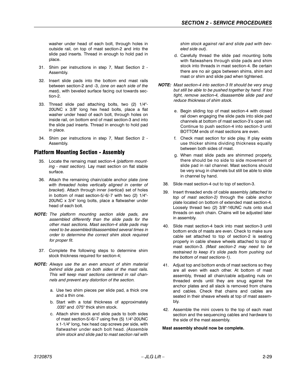 Platform mounting section - assembly, Platform mounting section - assembly -29 | JLG 19AMI (3120875) Service Manual User Manual | Page 45 / 70