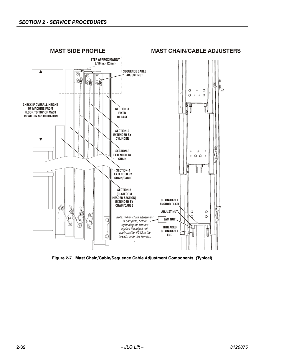 Mast side profile mast chain/cable adjusters | JLG 19AMI (3120875) Service Manual User Manual | Page 48 / 70