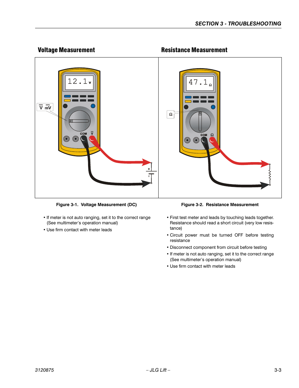 Voltage measurement (dc) -3, Resistance measurement -3, Voltage measurement resistance measurement | JLG 19AMI (3120875) Service Manual User Manual | Page 53 / 70