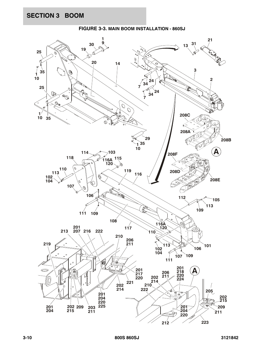 Figure 3-3. main boom installation - 860sj | JLG 860SJ Parts Manual User Manual | Page 174 / 360