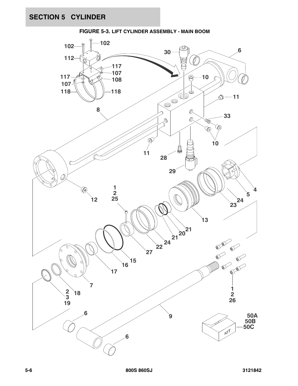 Figure 5-3. lift cylinder assembly - main boom | JLG 860SJ Parts Manual User Manual | Page 232 / 360