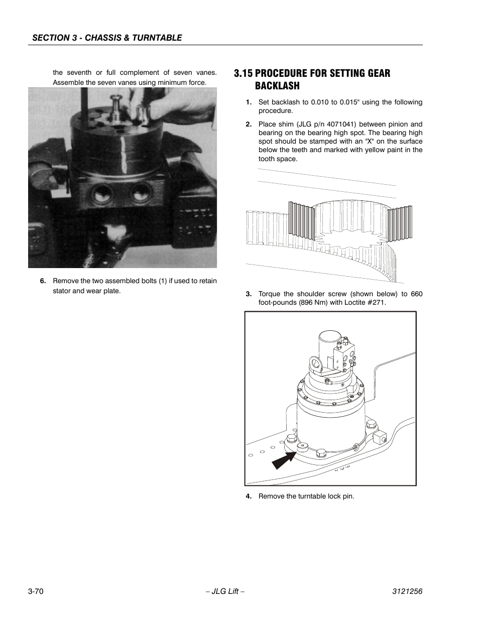 15 procedure for setting gear backlash, Procedure for setting gear backlash -70 | JLG 1100S Service Manual User Manual | Page 112 / 442
