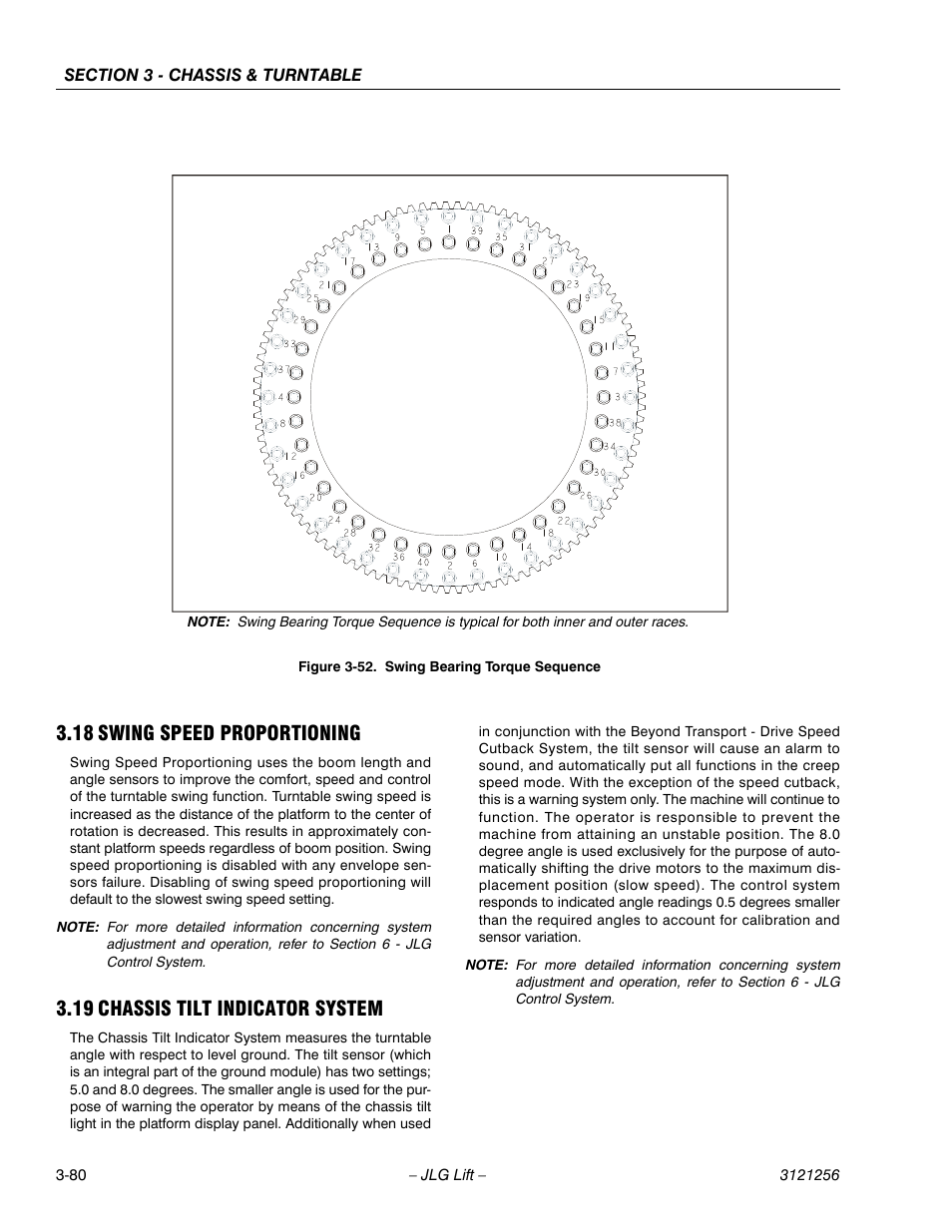 18 swing speed proportioning, 19 chassis tilt indicator system, Swing speed proportioning -80 | Chassis tilt indicator system -80, Swing bearing torque sequence -80 | JLG 1100S Service Manual User Manual | Page 122 / 442