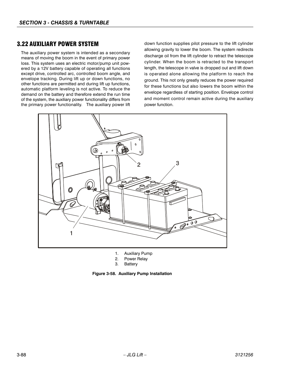 22 auxiliary power system, Auxiliary power system -88, Auxiliary pump installation -88 | JLG 1100S Service Manual User Manual | Page 130 / 442