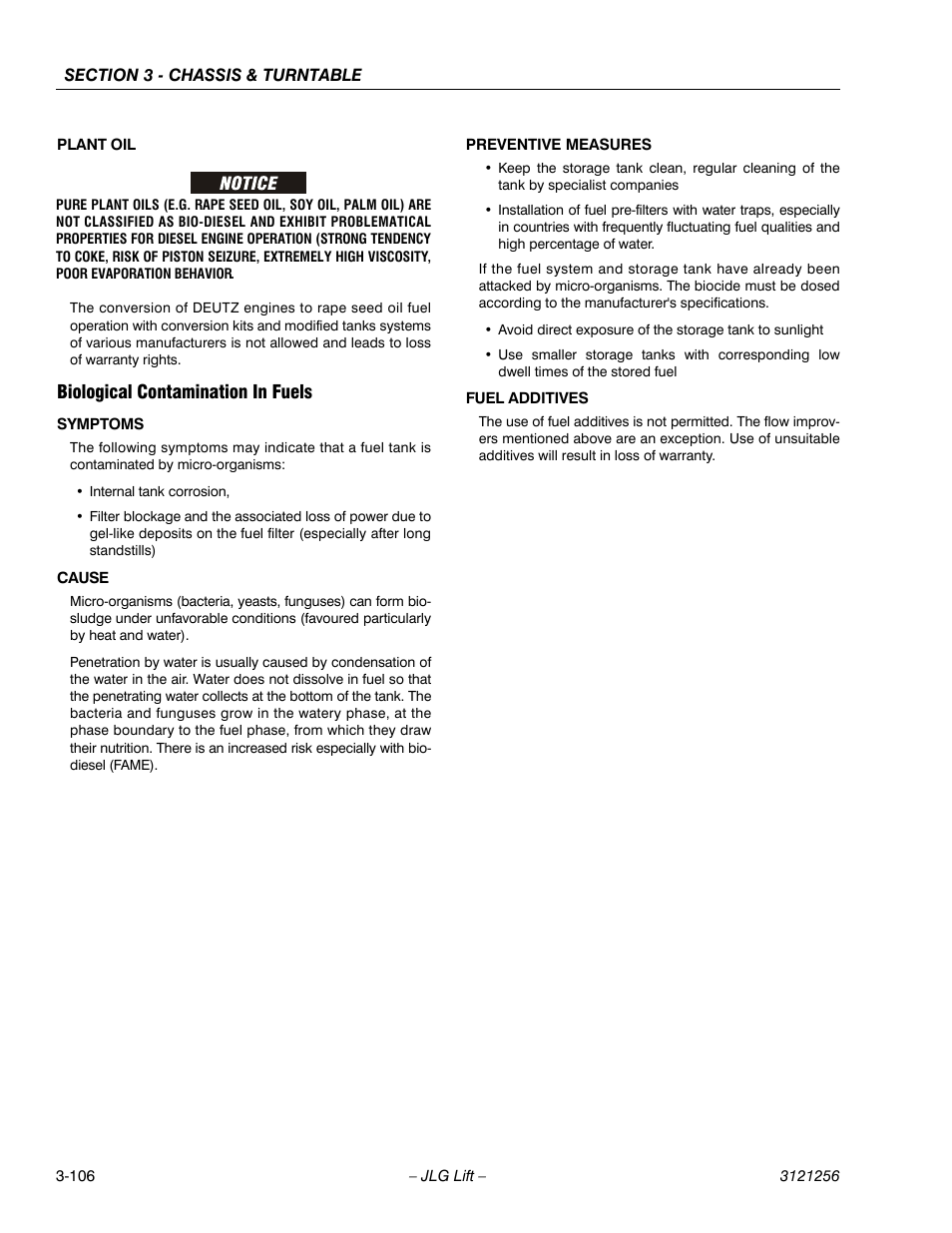 Biological contamination in fuels, Biological contamination in fuels -106 | JLG 1100S Service Manual User Manual | Page 148 / 442