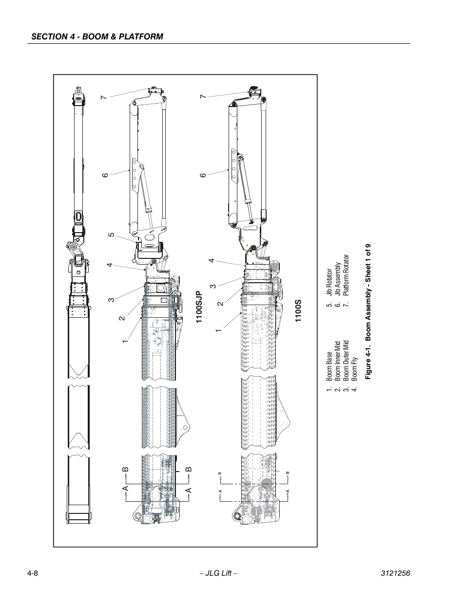 Boom assembly - sheet 1 of 9 -8 | JLG 1100S Service Manual User Manual | Page 156 / 442