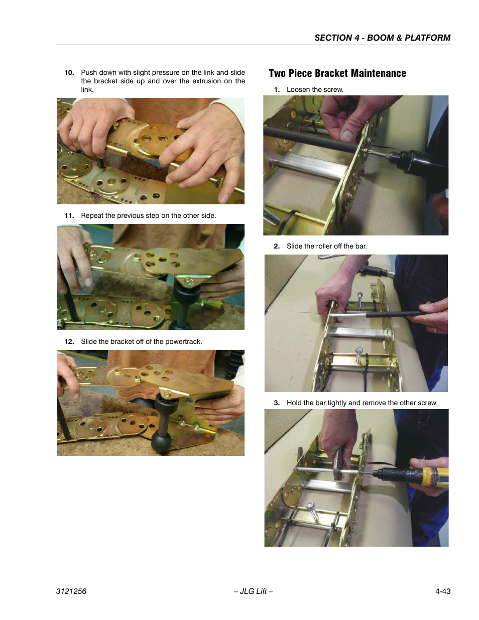Two piece bracket maintenance, Two piece bracket maintenance -43 | JLG 1100S Service Manual User Manual | Page 191 / 442