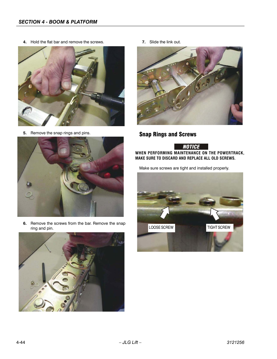 Snap rings and screws, Snap rings and screws -44 | JLG 1100S Service Manual User Manual | Page 192 / 442