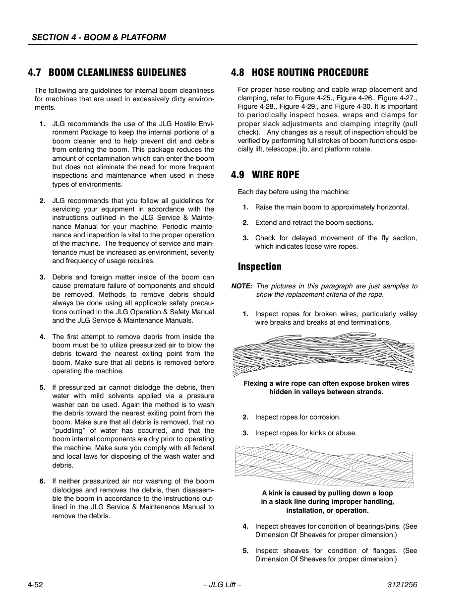 7 boom cleanliness guidelines, 8 hose routing procedure, 9 wire rope | Inspection, Boom cleanliness guidelines -52, Hose routing procedure -52, Wire rope -52, Inspection -52 | JLG 1100S Service Manual User Manual | Page 200 / 442