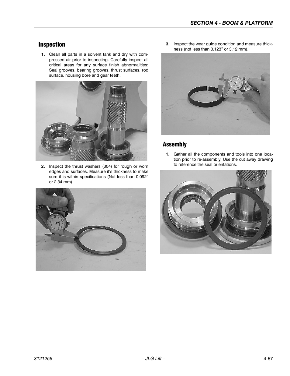 Inspection, Assembly, Inspection -67 assembly -67 | JLG 1100S Service Manual User Manual | Page 215 / 442