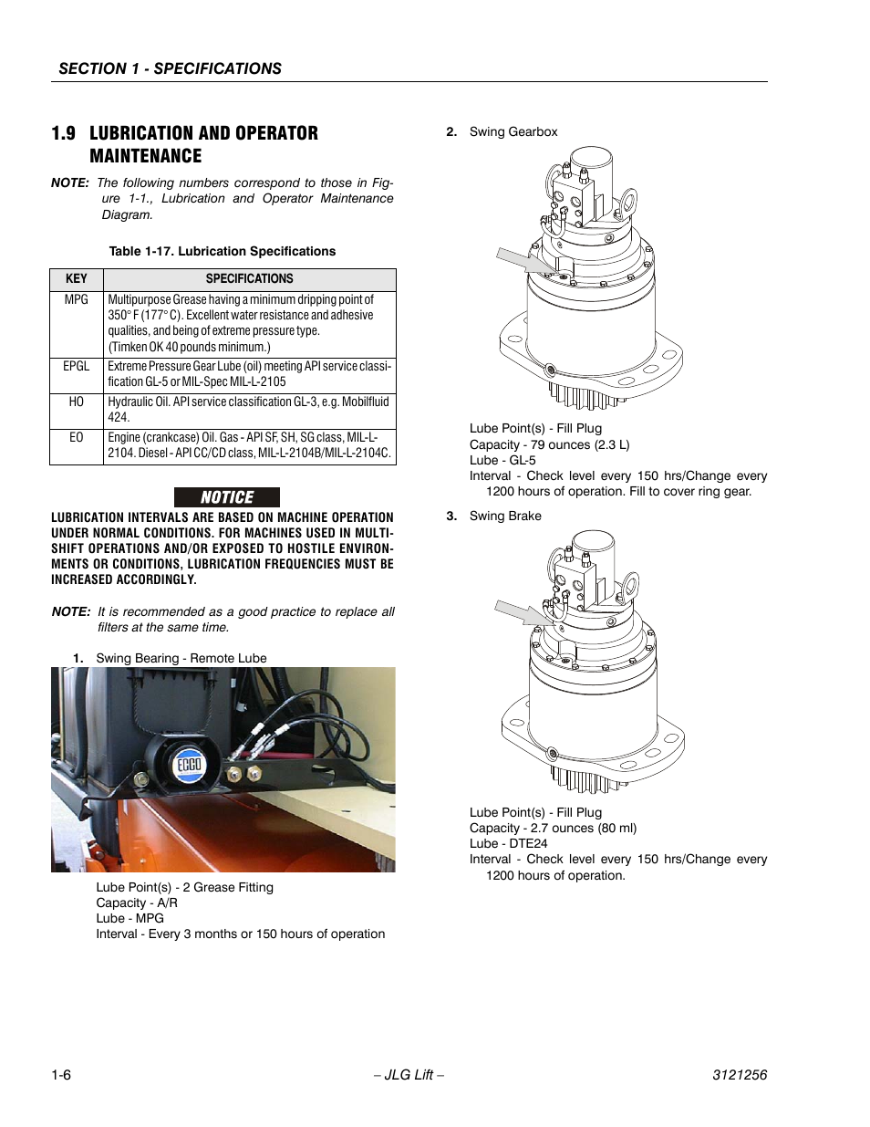 9 lubrication and operator maintenance, Lubrication and operator maintenance -6, Lubrication specifications -6 | JLG 1100S Service Manual User Manual | Page 22 / 442