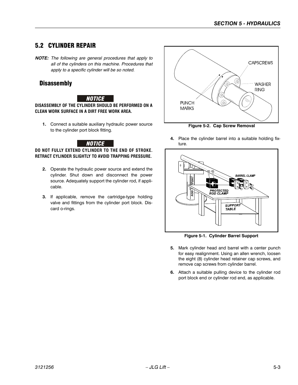 2 cylinder repair, Disassembly, Cylinder repair -3 | Disassembly -3, Cylinder barrel support -3, Cap screw removal -3 | JLG 1100S Service Manual User Manual | Page 225 / 442