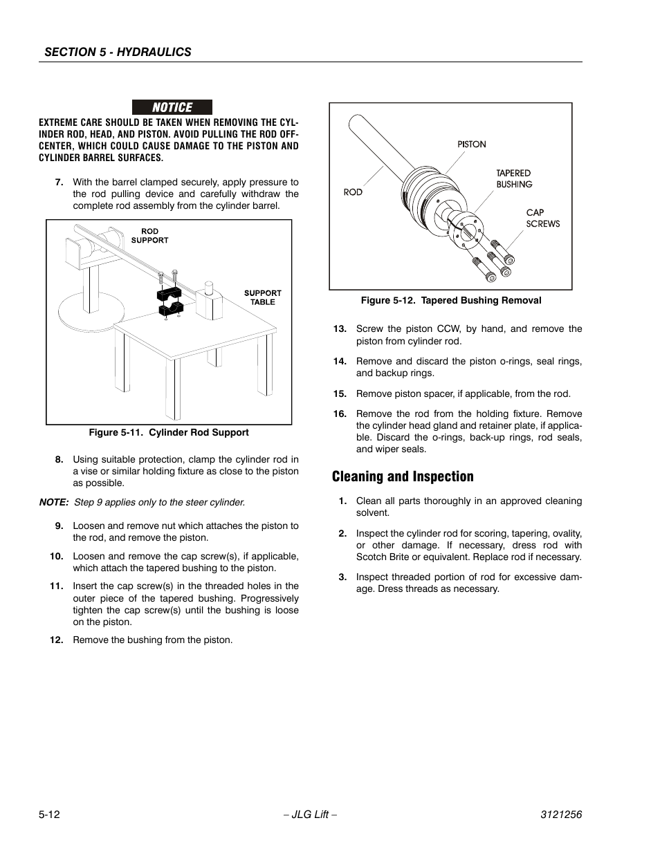 Cleaning and inspection, Cleaning and inspection -12, Cylinder rod support -12 | Tapered bushing removal -12 | JLG 1100S Service Manual User Manual | Page 234 / 442