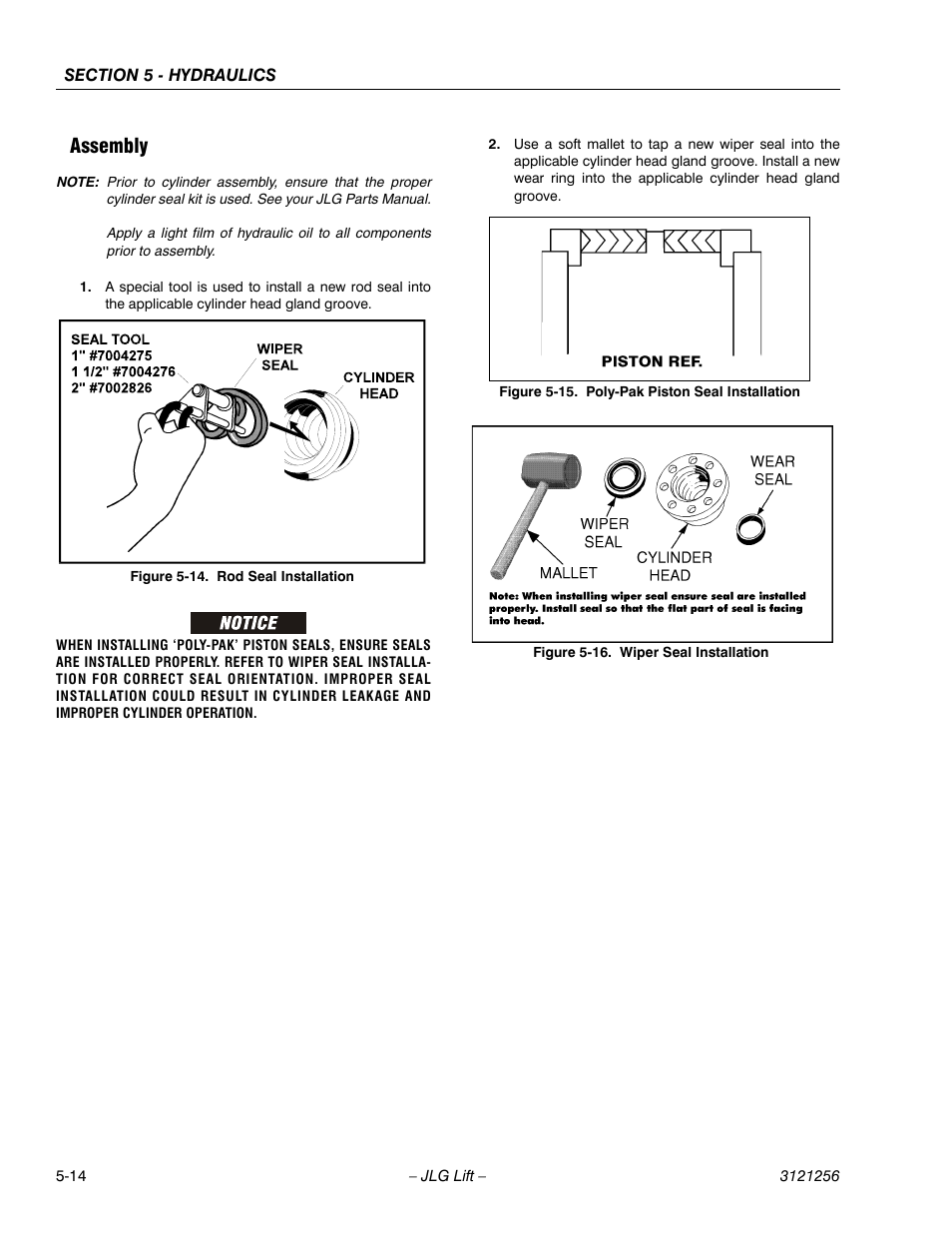 Assembly, Assembly -14, Rod seal installation -14 | Poly-pak piston seal installation -14, Wiper seal installation -14 | JLG 1100S Service Manual User Manual | Page 236 / 442
