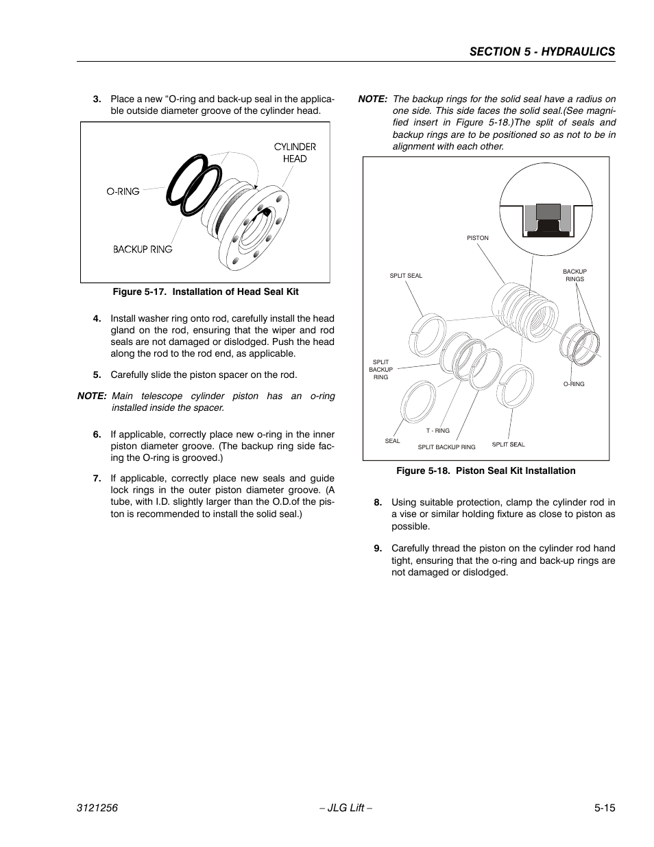 Installation of head seal kit -15, Piston seal kit installation -15 | JLG 1100S Service Manual User Manual | Page 237 / 442