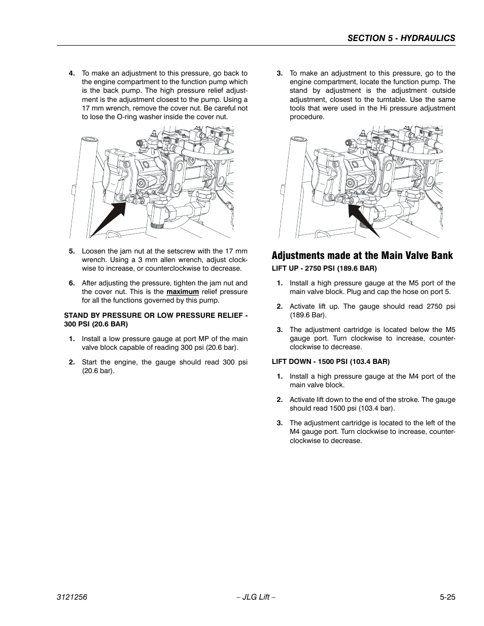 Adjustments made at the main valve bank, Adjustments made at the main valve bank -25 | JLG 1100S Service Manual User Manual | Page 247 / 442
