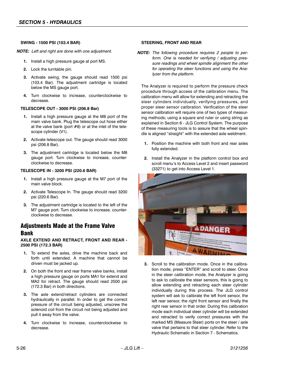 Adjustments made at the frame valve bank, Adjustments made at the frame valve bank -26 | JLG 1100S Service Manual User Manual | Page 248 / 442