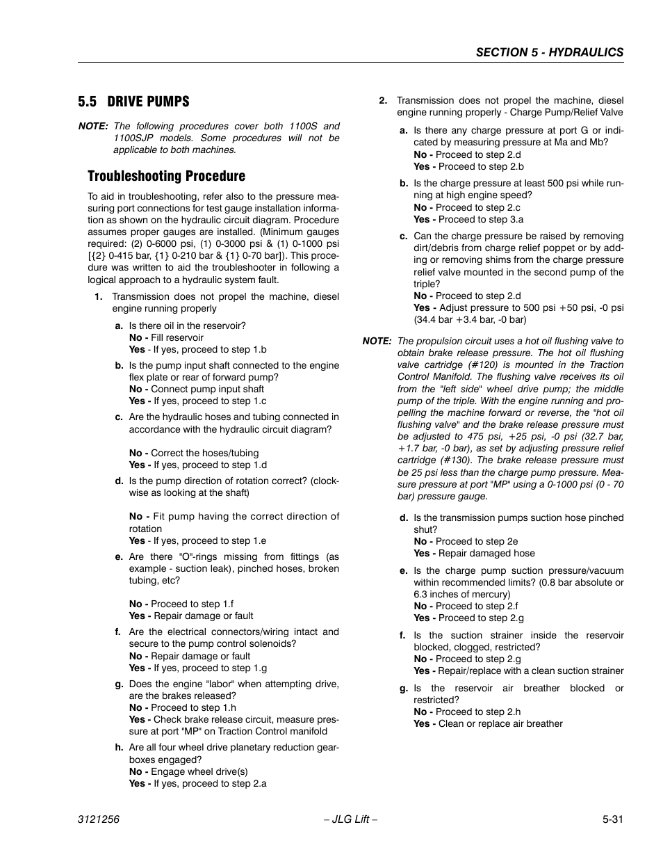 5 drive pumps, Troubleshooting procedure, Drive pumps -31 | Troubleshooting procedure -31 | JLG 1100S Service Manual User Manual | Page 253 / 442