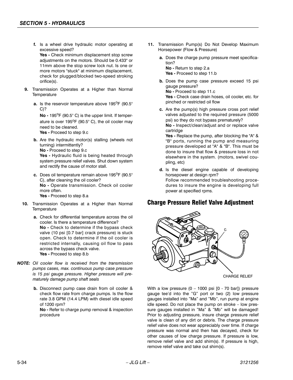 Charge pressure relief valve adjustment, Charge pressure relief valve adjustment -34 | JLG 1100S Service Manual User Manual | Page 256 / 442