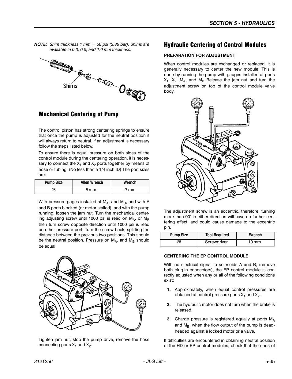 Mechanical centering of pump, Hydraulic centering of control modules | JLG 1100S Service Manual User Manual | Page 257 / 442
