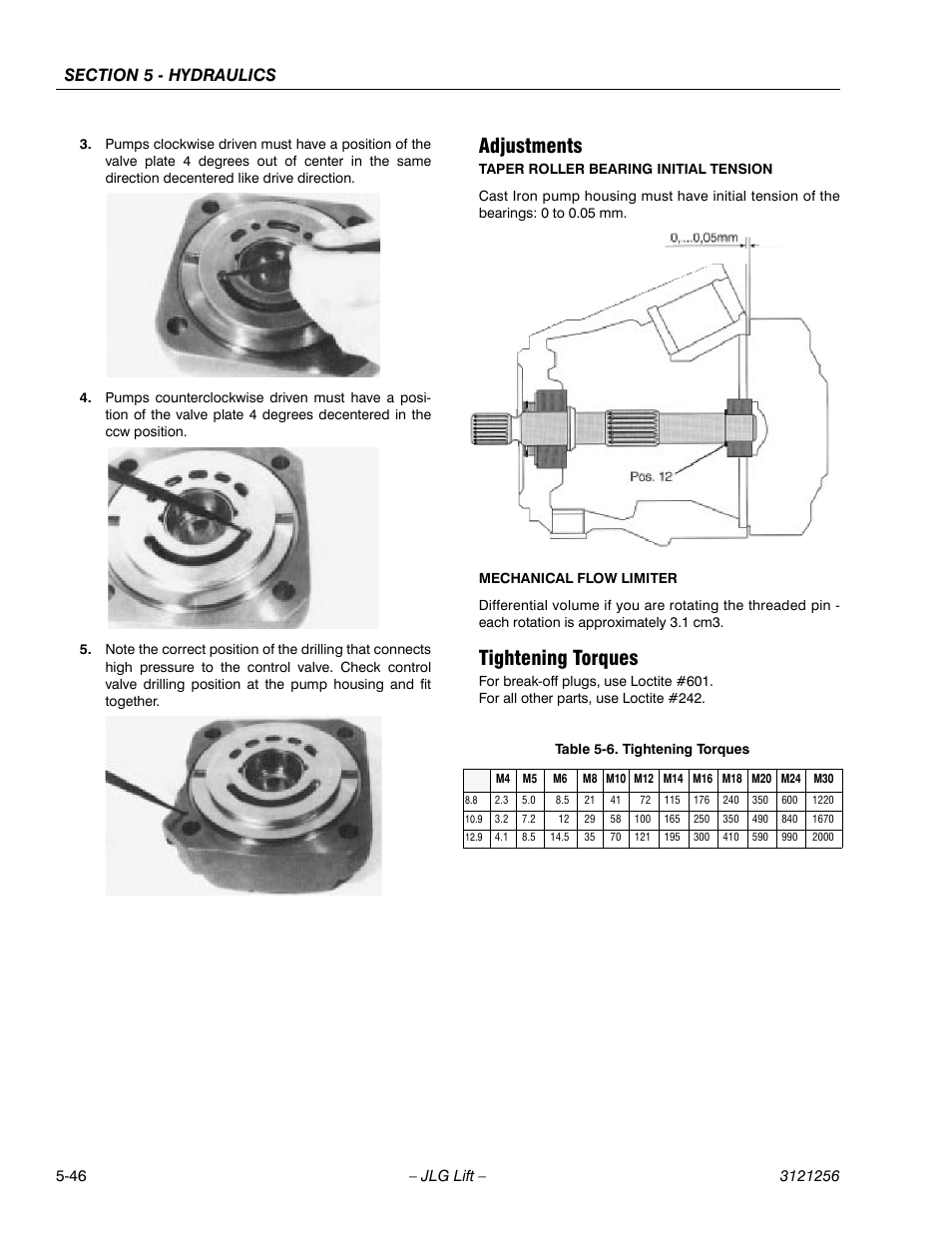 Adjustments, Tightening torques, Adjustments -46 tightening torques -46 | Tightening torques -46 | JLG 1100S Service Manual User Manual | Page 268 / 442