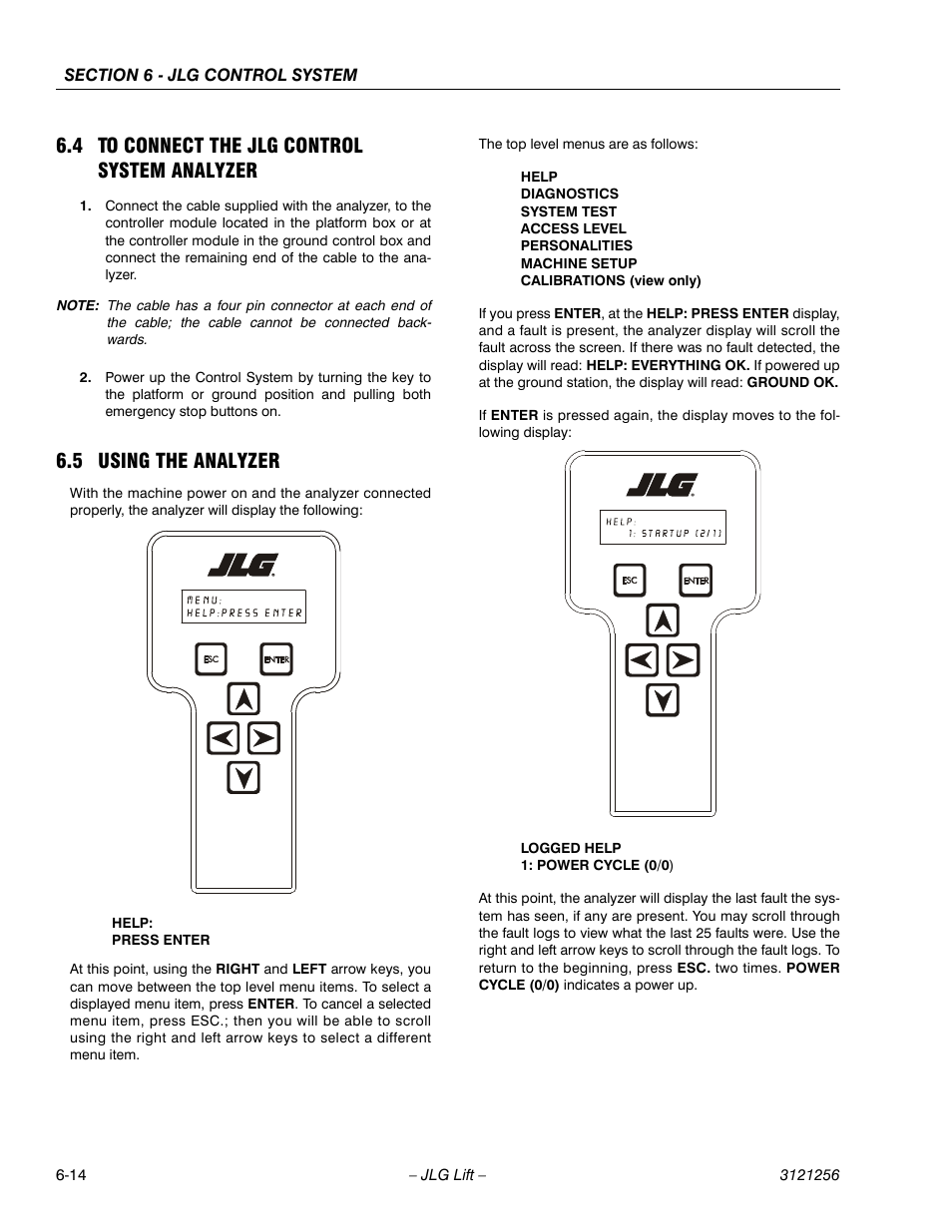 4 to connect the jlg control system analyzer, 5 using the analyzer, To connect the jlg control system analyzer -14 | Using the analyzer -14 | JLG 1100S Service Manual User Manual | Page 288 / 442