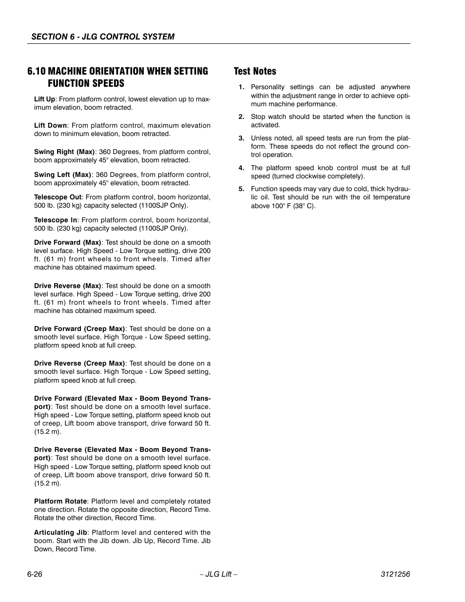 Test notes, Test notes -26 | JLG 1100S Service Manual User Manual | Page 300 / 442