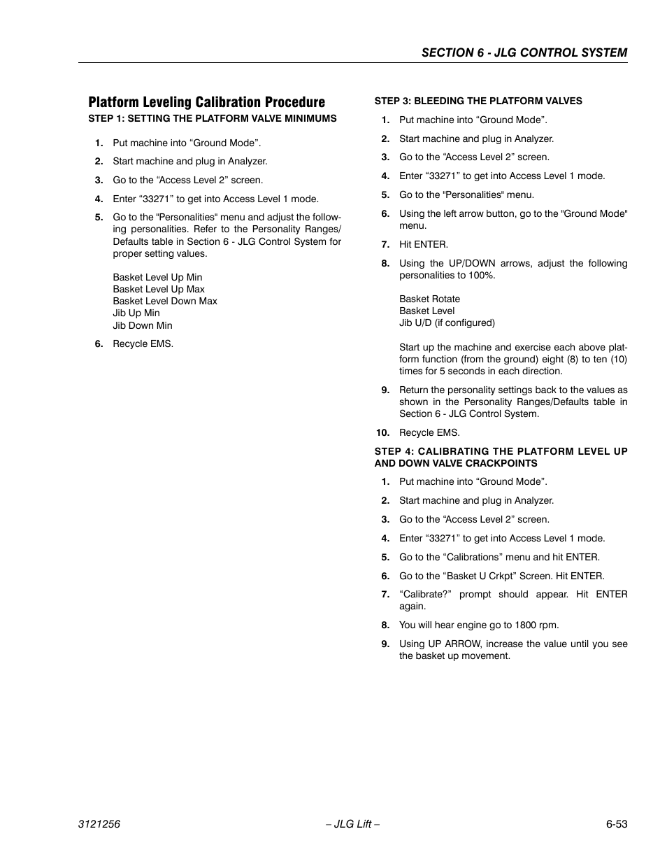 Platform leveling calibration procedure, Platform leveling calibration procedure -53 | JLG 1100S Service Manual User Manual | Page 327 / 442