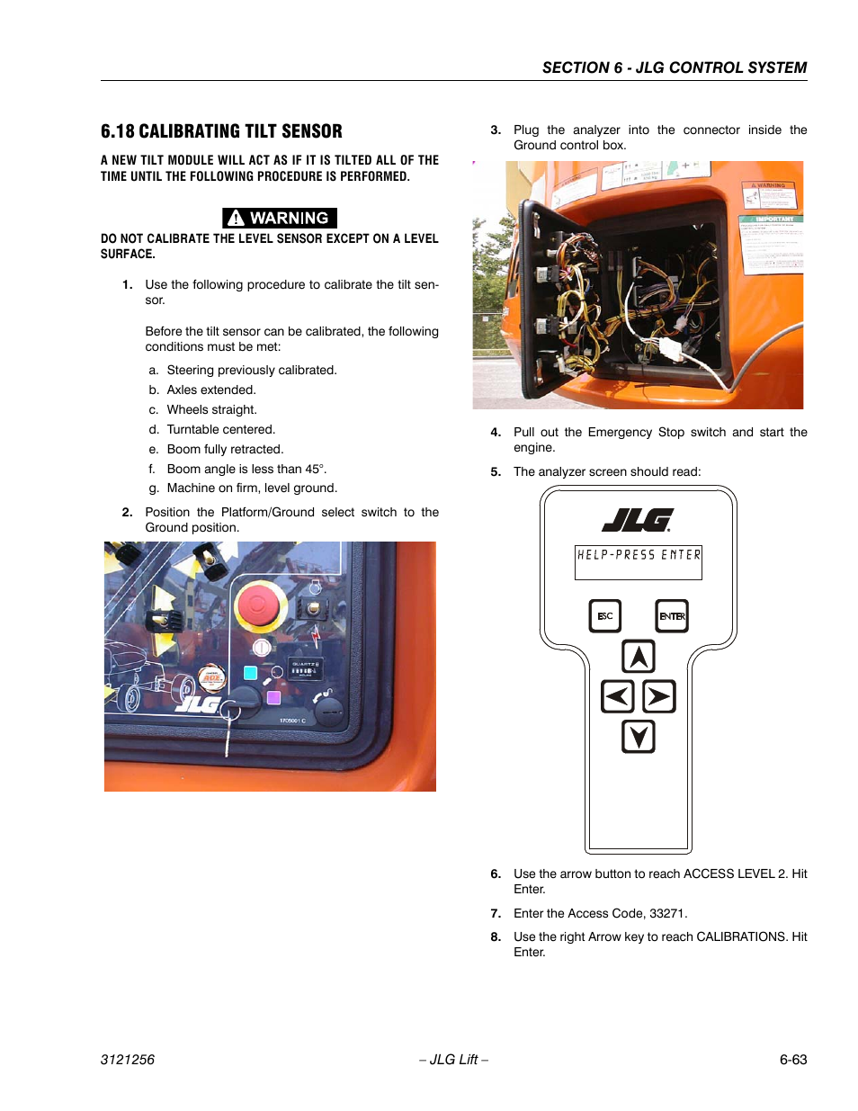 18 calibrating tilt sensor, Calibrating tilt sensor -63 | JLG 1100S Service Manual User Manual | Page 337 / 442