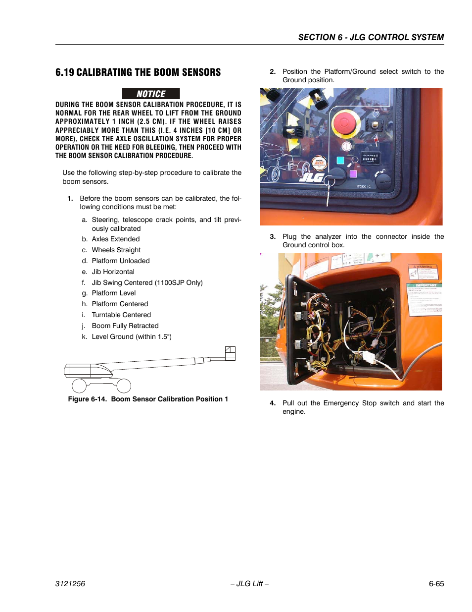 19 calibrating the boom sensors, Calibrating the boom sensors -65, Boom sensor calibration position 1 -65 | JLG 1100S Service Manual User Manual | Page 339 / 442