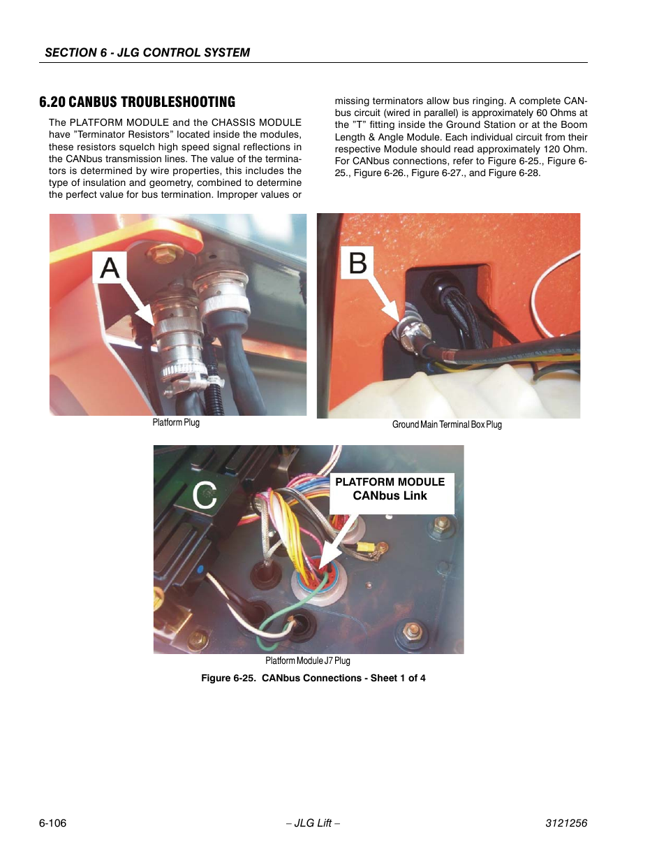 20 canbus troubleshooting, Canbus troubleshooting -106, Canbus connections - sheet 1 of 4 -106 | JLG 1100S Service Manual User Manual | Page 380 / 442