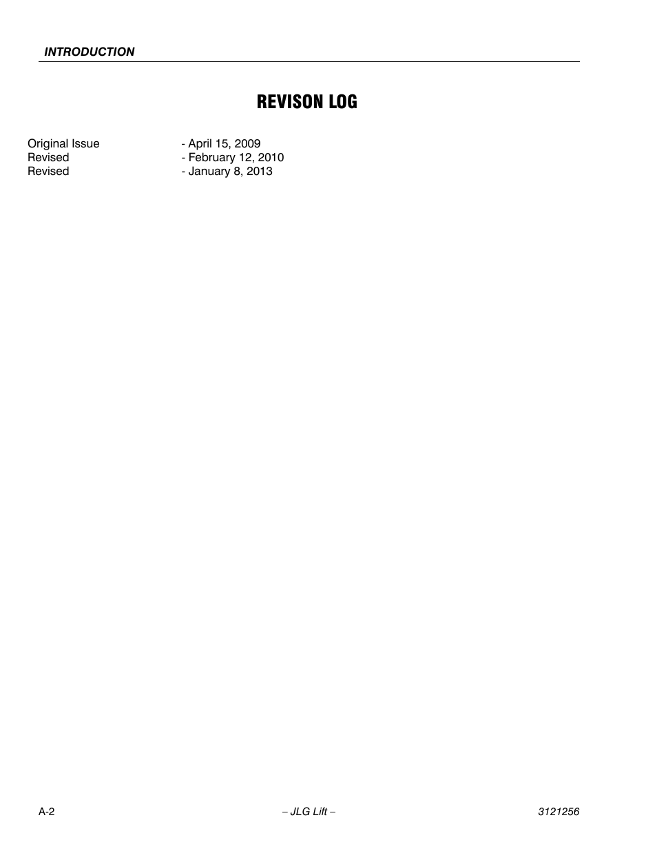 Revison log | JLG 1100S Service Manual User Manual | Page 4 / 442