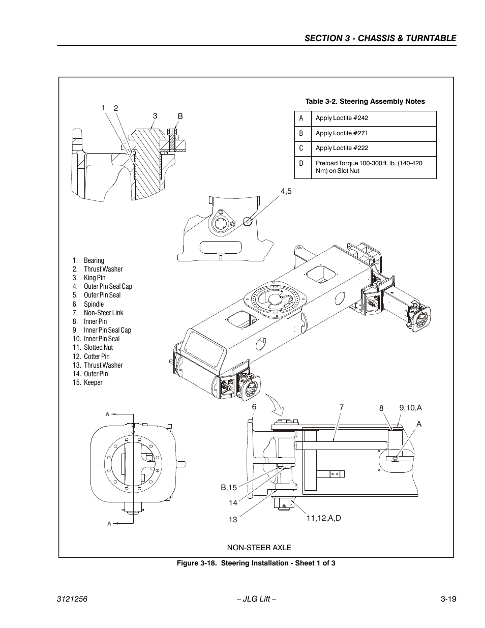 Steering installation - sheet 1 of 3 -19, Steering assembly notes -19 | JLG 1100S Service Manual User Manual | Page 61 / 442