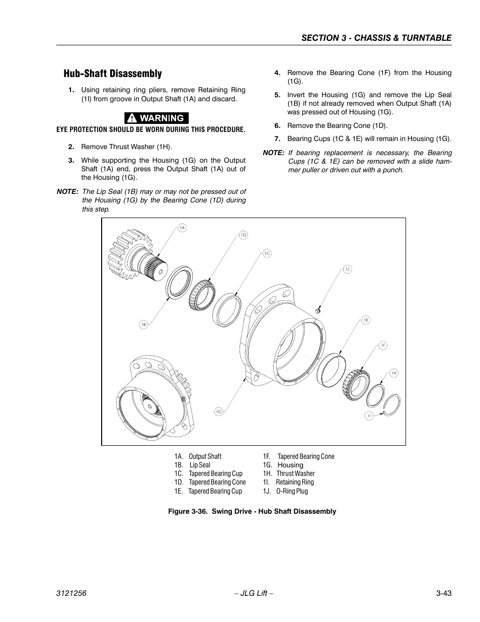 Hub-shaft disassembly, Hub-shaft disassembly -43, Swing drive - hub shaft disassembly -43 | JLG 1100S Service Manual User Manual | Page 85 / 442