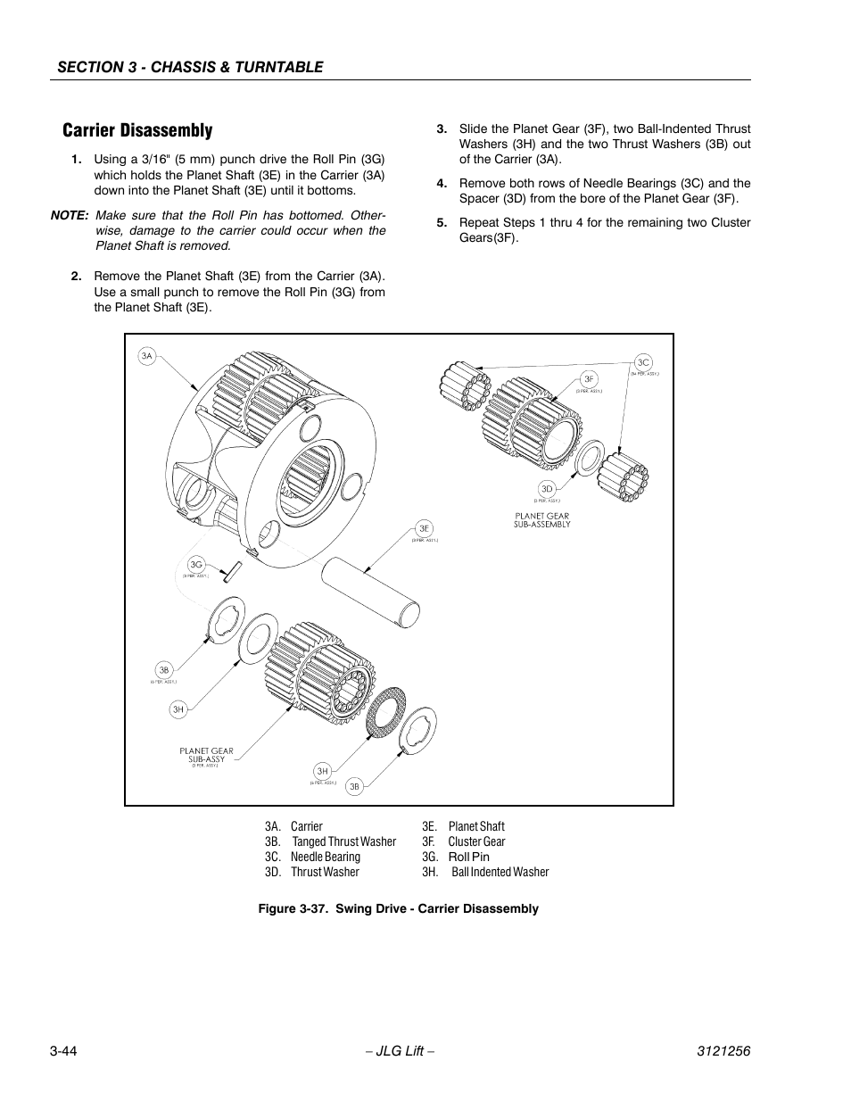 Carrier disassembly, Carrier disassembly -44, Swing drive - carrier disassembly -44 | JLG 1100S Service Manual User Manual | Page 86 / 442