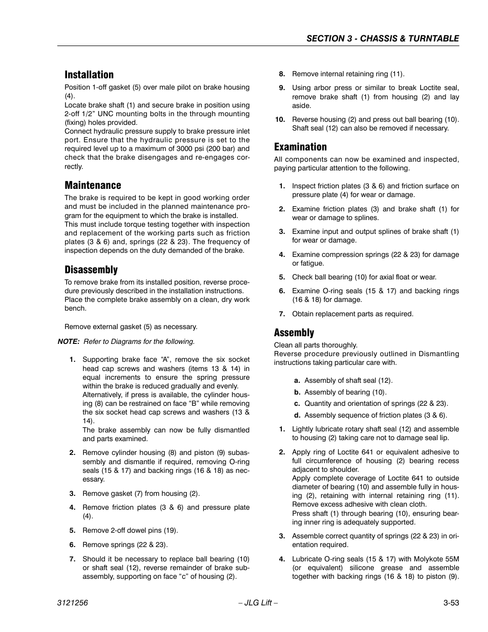 Installation, Maintenance, Disassembly | Examination, Assembly | JLG 1100S Service Manual User Manual | Page 95 / 442