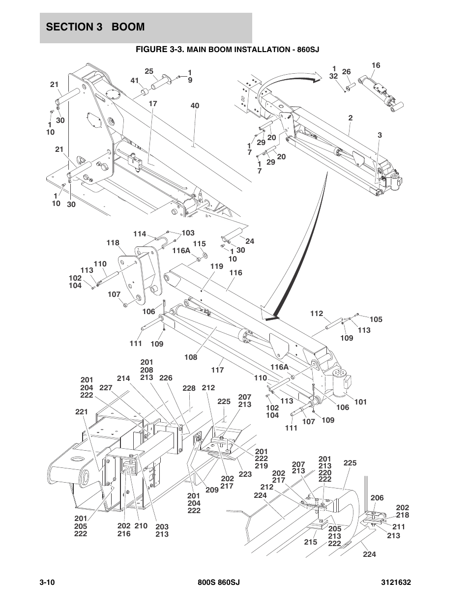 Figure 3-3. main boom installation - 860sj | JLG 860SJ Parts Manual User Manual | Page 132 / 268