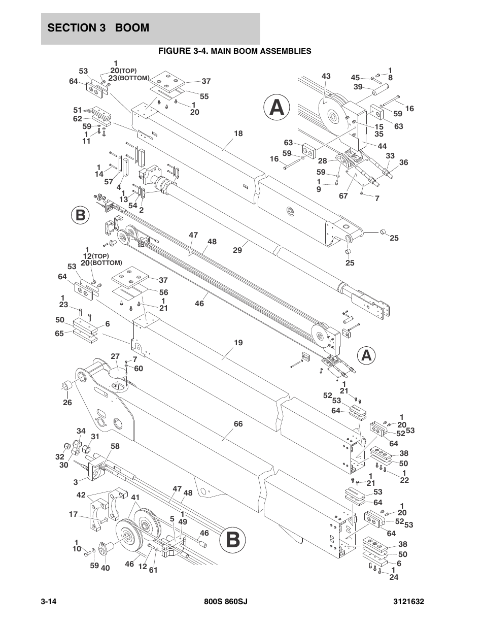 Figure 3-4. main boom assemblies | JLG 860SJ Parts Manual User Manual | Page 136 / 268