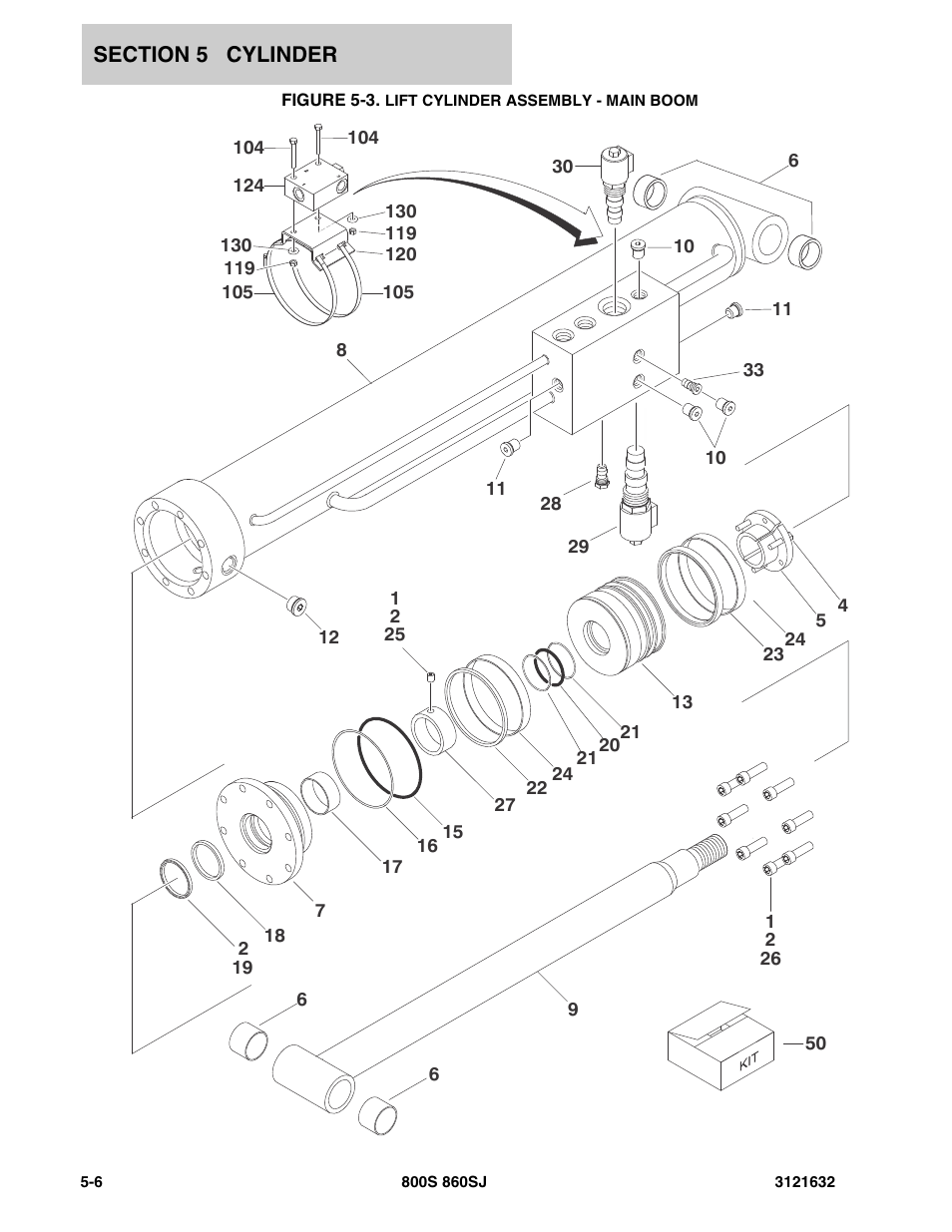 Figure 5-3. lift cylinder assembly - main boom | JLG 860SJ Parts Manual User Manual | Page 178 / 268