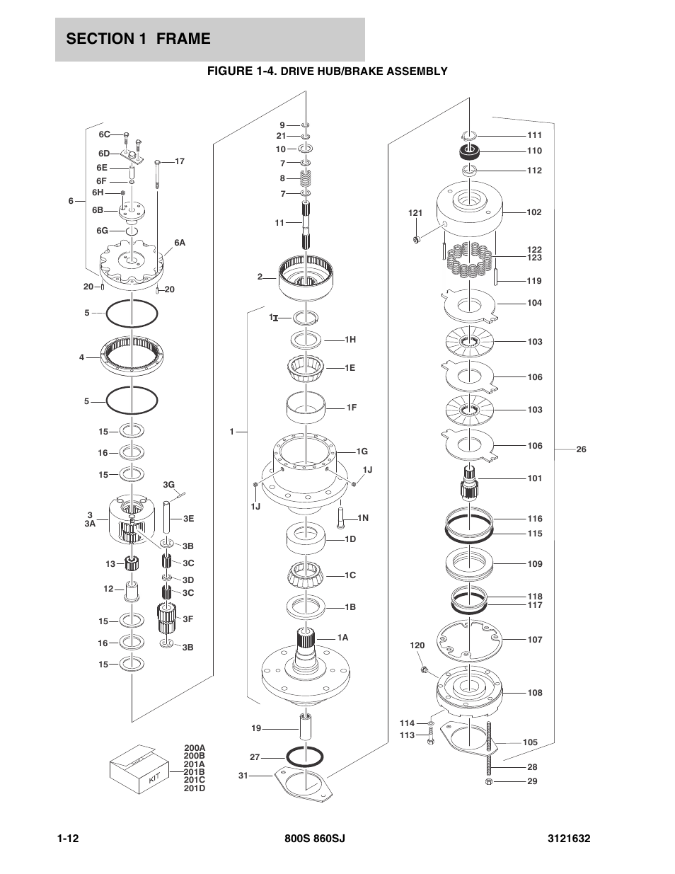 Figure 1-4. drive hub/brake assembly, Figure 1-4 | JLG 860SJ Parts Manual User Manual | Page 18 / 268